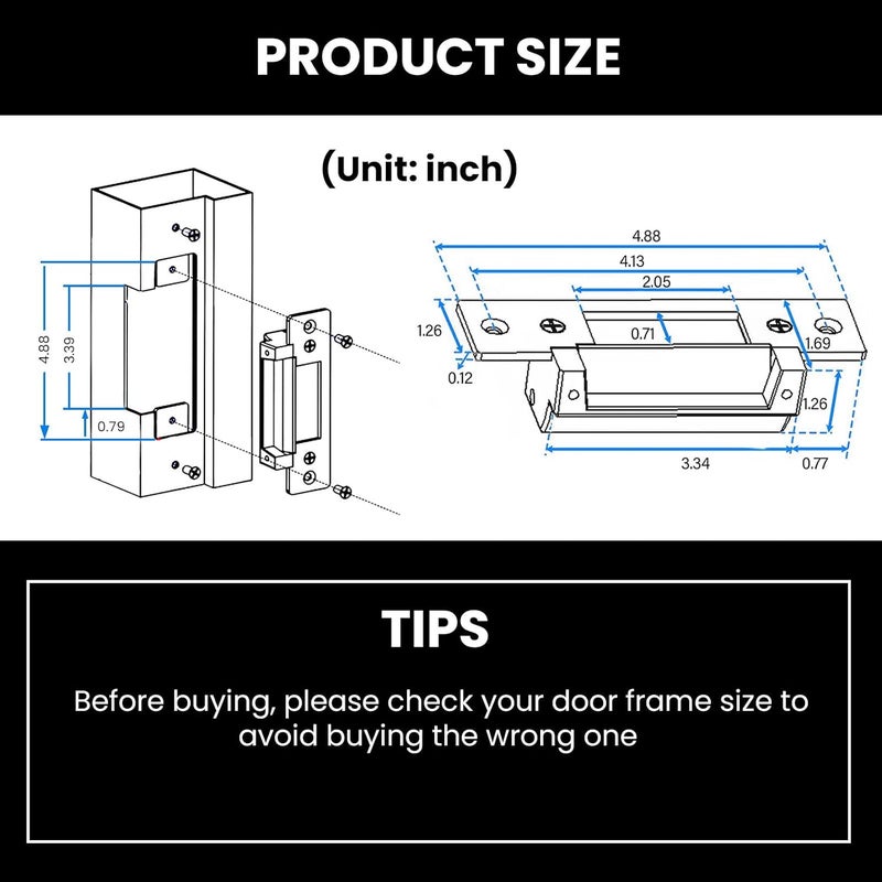 WIRELEL 2025 Upgraded ANSI Standard Heavy Duty Electric Door Strike Lock for Door Access Control System Fail-Secure/Fail-Safe Adjustable Access Control Cylindrical Locksets (Input Voltage 12VDC),Black - Image 2